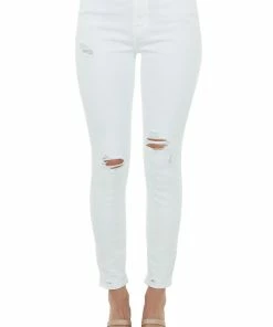 Cello Jeans White High Rise Distressed Ankle Skinny Jeans Bottoms