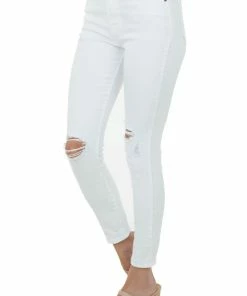 Cello Jeans White High Rise Distressed Ankle Skinny Jeans Bottoms