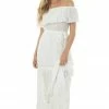 Flying Tomato White Off The Shoulder Waist Tie Tiered Maxi Dress