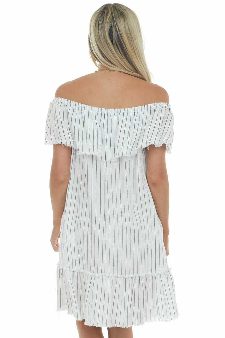 Umgee Dresses White Pinstripe Frayed Ruffle Dress 7 Umgee Dresses White Pinstripe Frayed Ruffle Dress