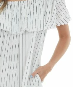 Umgee Dresses White Pinstripe Frayed Ruffle Dress 13 Umgee Dresses White Pinstripe Frayed Ruffle Dress