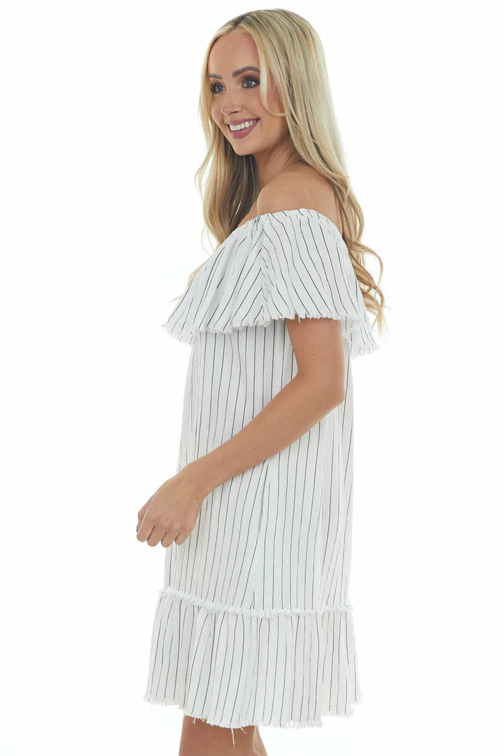 Umgee Dresses White Pinstripe Frayed Ruffle Dress 6 Umgee Dresses White Pinstripe Frayed Ruffle Dress