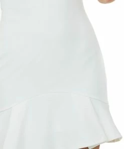 She + Sky Dresses White Shoulder Pad Square Neck Ruffle Dress