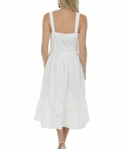 Umgee White Square Neck Sleeveless Poplin Midi Dress