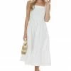 Umgee White Square Neck Sleeveless Poplin Midi Dress