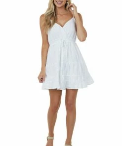 Very J White Surplice Tiered Drawstring Cami Dress Dresses