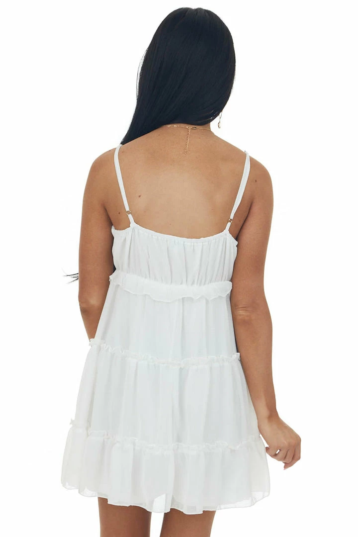 She + Sky Dresses White V Neck Frill Tiered Cami Mini Dress 9 She + Sky Dresses White V Neck Frill Tiered Cami Mini Dress