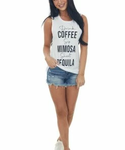 Blume+Co Tops White 'Drink Sip Shoot' Knit Graphic Tank Top