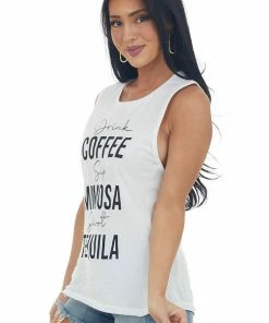 Blume+Co Tops White 'Drink Sip Shoot' Knit Graphic Tank Top