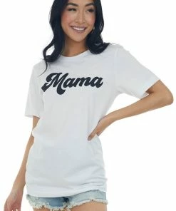Blume+Co Tops White'Mama' Short Sleeve Graphic Tee
