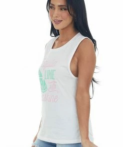 Blume+Co White 'Tequila Lime Sunshine' Graphic Tank Top Tops