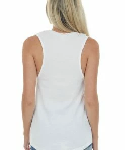 Blume+Co White And Aquamarine 'Hola Beaches' Tank Top Tops