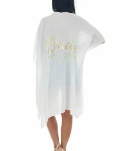Fashion City White And Gold 'Bride' Foil Graphic Kimono