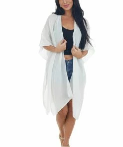 Fashion City White And Gold 'Bride' Foil Graphic Kimono