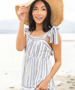 Staccato White And Royal Blue Striped Tiered Maxi Dress