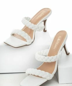 Let's See Style White Braided Strap Square Toe Stiletto Heels Shoes