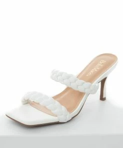 Let's See Style White Braided Strap Square Toe Stiletto Heels Shoes