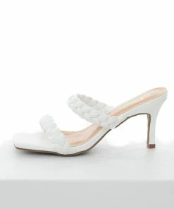 Let's See Style White Braided Strap Square Toe Stiletto Heels Shoes