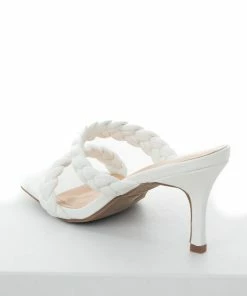 Let's See Style White Braided Strap Square Toe Stiletto Heels Shoes
