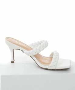 Let's See Style White Braided Strap Square Toe Stiletto Heels Shoes