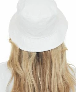 Fashion City White Embroidered Cherry Frayed Bucket Hat Accessories
