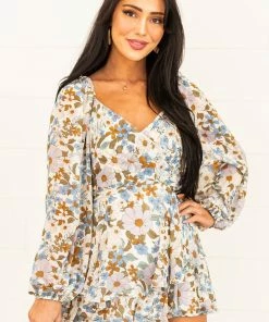 HYFVE White Floral Print Ruffle Overlay Romper