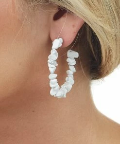 WALL TO WALL White Pebble Stone Beaded Hoop Earrings