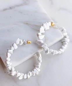 WALL TO WALL White Pebble Stone Beaded Hoop Earrings