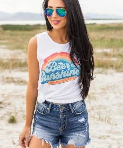 Blume+Co Tops White Retro Rainbow 'Beer & Sunshine' Tank Top 11 Blume+Co Tops White Retro Rainbow 'Beer & Sunshine' Tank Top