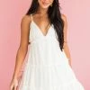 She + Sky Dresses White V Neck Frill Tiered Cami Mini Dress