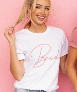 Blume+Co White 'Bride' Script Graphic Short Sleeve Tee Tops 15 Blume+Co White 'Bride' Script Graphic Short Sleeve Tee Tops