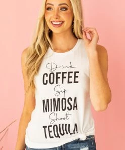 Blume+Co Tops White 'Drink Sip Shoot' Knit Graphic Tank Top