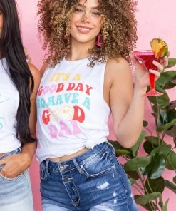 Blume+Co White "Good Day To Have A Good Day' Tank Top Tops