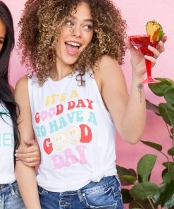 Blume+Co White "Good Day To Have A Good Day' Tank Top Tops