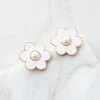Fame Accessories White Large Daisy Stud Pearl Earrings
