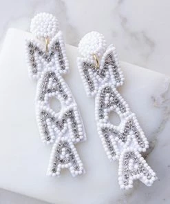 Avenue Zoe Accessories White 'Mama' Seed Bead And Rhinestone Earrings