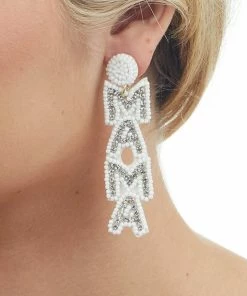 Avenue Zoe Accessories White 'Mama' Seed Bead And Rhinestone Earrings