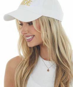 Stitch Lane Accessories White And Gold 'Bride' Embroidered Baseball Cap