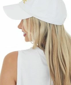 Stitch Lane Accessories White And Gold 'Bride' Embroidered Baseball Cap