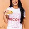 Blume+Co White And Red 'Tacos" Short Sleeve Graphic Tee 1 Blume+Co White And Red 'Tacos" Short Sleeve Graphic Tee