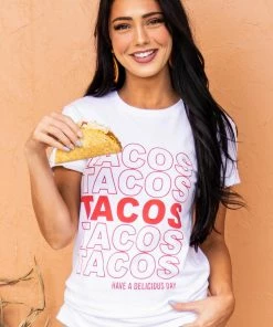 Blume+Co White And Red 'Tacos" Short Sleeve Graphic Tee