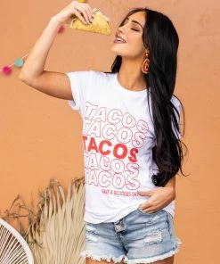 Blume+Co White And Red 'Tacos" Short Sleeve Graphic Tee
