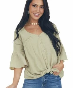 Davi & Dani Willow Button Down Flare Sleeve Blouse