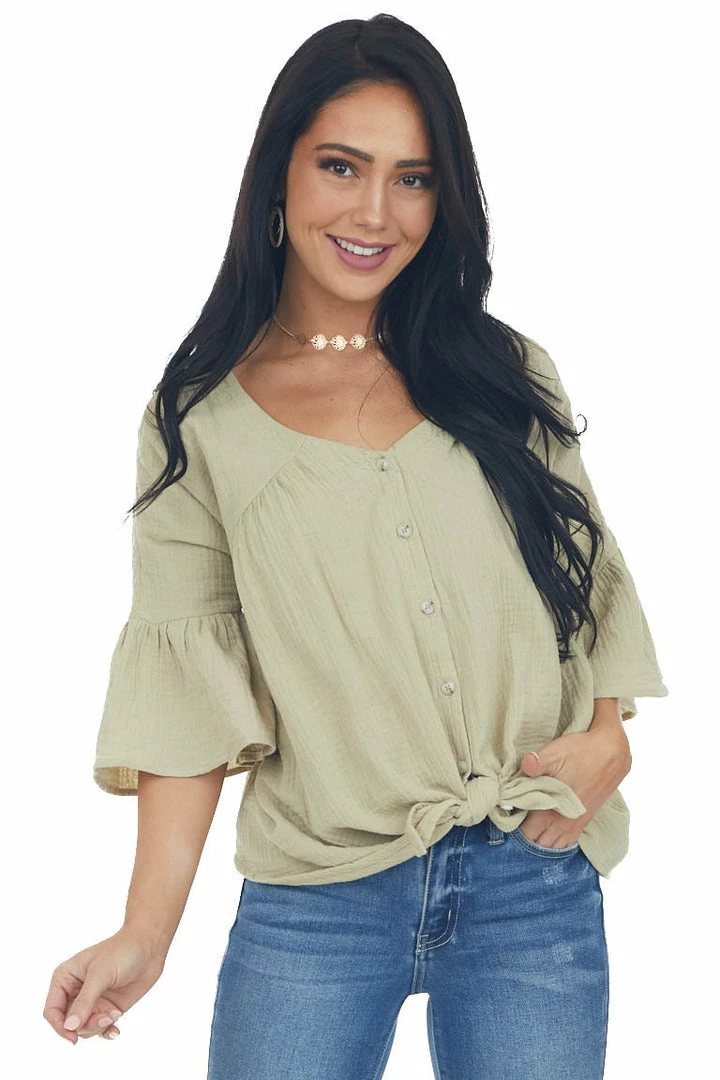 Davi & Dani Willow Button Down Flare Sleeve Blouse 3 Davi & Dani Willow Button Down Flare Sleeve Blouse