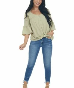 Davi & Dani Willow Button Down Flare Sleeve Blouse