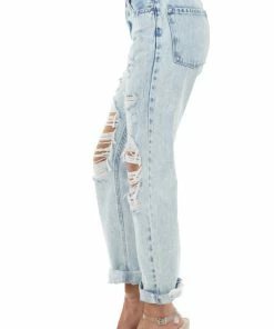 KanCan Acid Wash High Rise Boyfriend Jeans With Heavy Distressing Bottoms