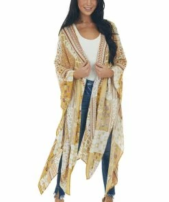 Easel Amber Abstract Multicolor Loose Flowy Kimono Tops