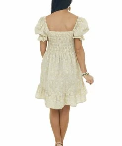 Ces Femme Amber Floral Half Puff Sleeve Smocked Dress