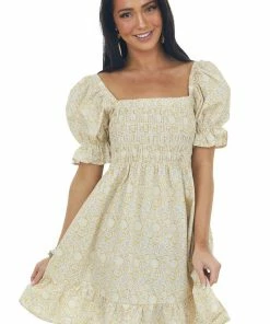 Ces Femme Amber Floral Half Puff Sleeve Smocked Dress