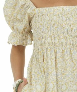 Ces Femme Amber Floral Half Puff Sleeve Smocked Dress